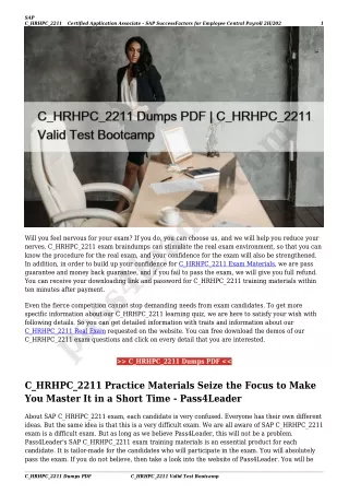 C_HRHPC_2211 Dumps PDF | C_HRHPC_2211 Valid Test Bootcamp