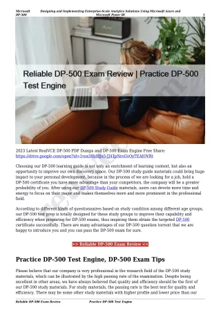Reliable DP-500 Exam Review | Practice DP-500 Test Engine