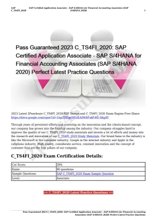 Pass Guaranteed 2023 C_TS4FI_2020: SAP Certified Application Associate - SAP S/4HANA for Financial Accounting Associates