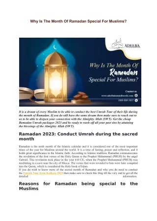 Why Is The Month Of Ramadan Special For Muslims