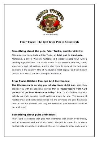 Friar Tucks The Best Irish Pub in Mandurah