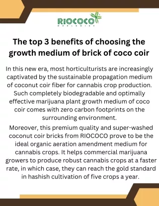 The top 3 benefits of choosing the growth medium of brick of coco coir