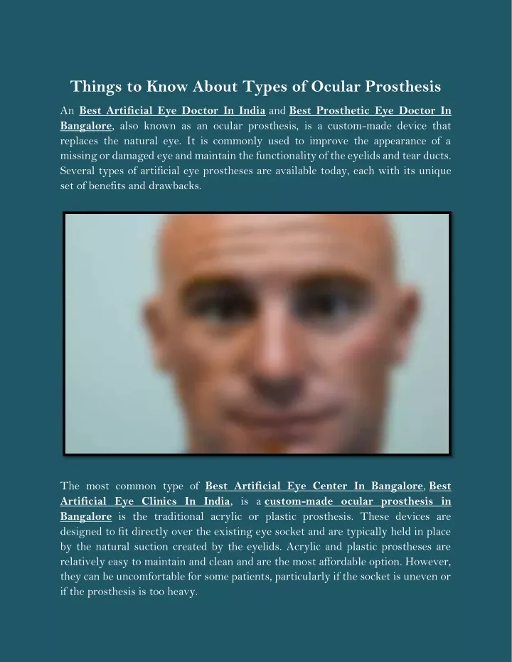 things to know about types of ocular prosthesis