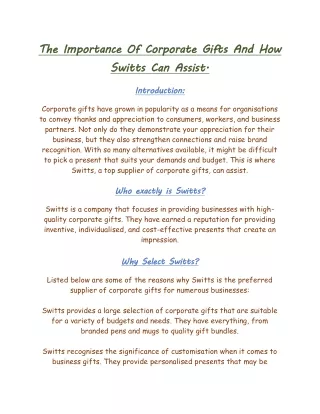 The Importance Of Corporate Gifts And How Switts Can Assist