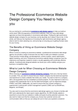 The Professional Ecommerce Website Design Company You Need to help you