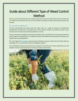 Guide about Different Type of Weed Control Method