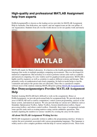 High-quality and professional MATLAB Assignment help from experts