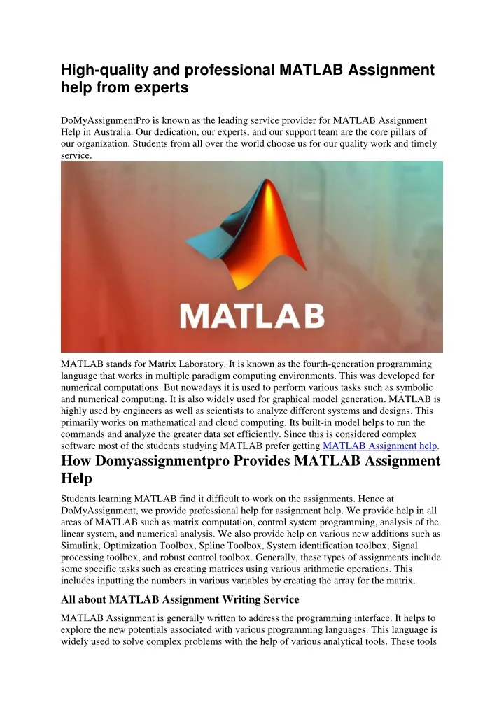 high quality and professional matlab assignment