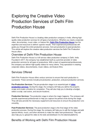Exploring the Creative Video Production Services of Delhi Film Production House