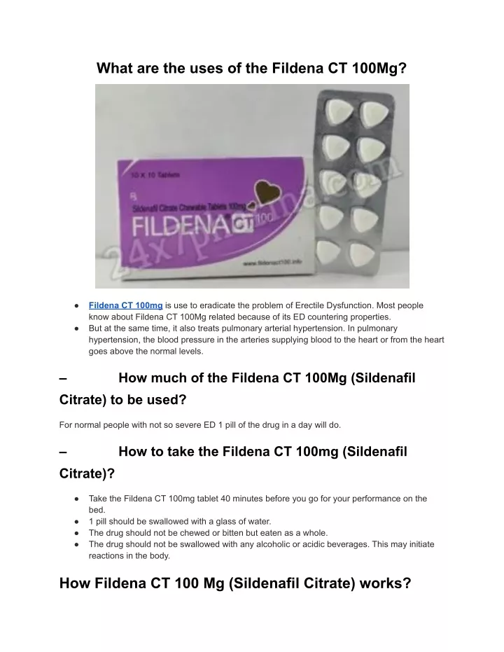 what are the uses of the fildena ct 100mg