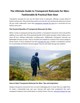 The Ultimate Guide to Transparent Raincoats for Men
