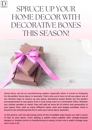 Spruce Up Your Home Decor With Decorative Boxes This Season!