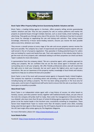 brock taylor offers property selling services