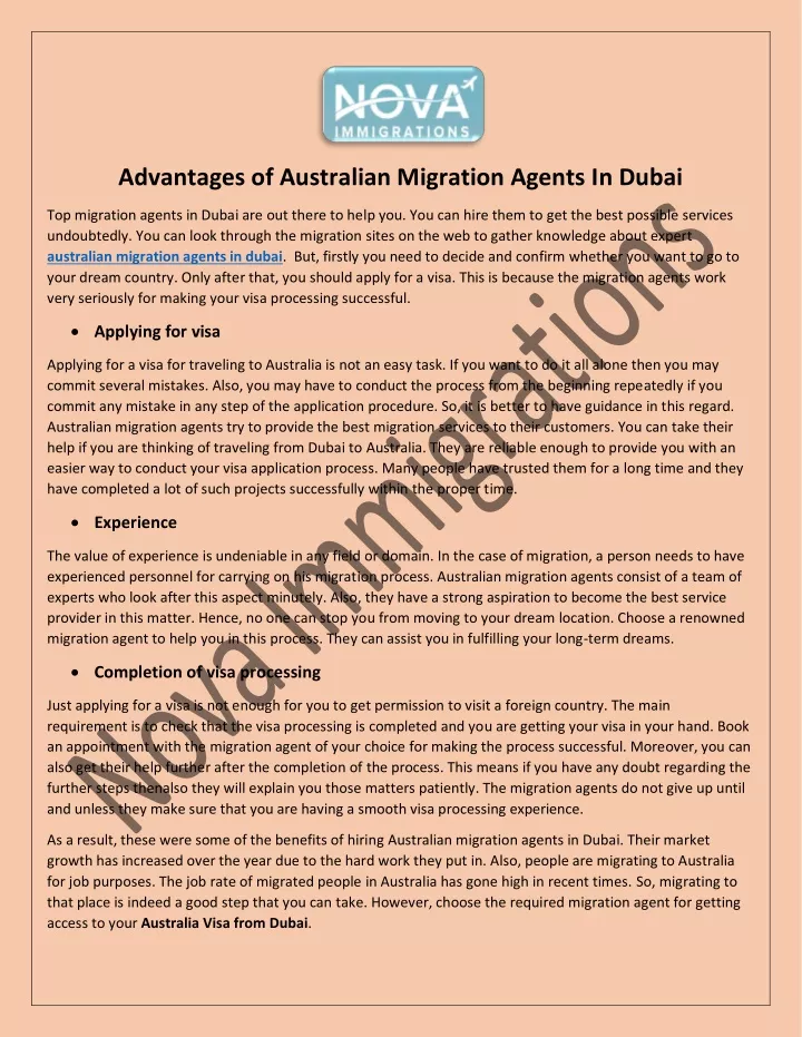 advantages of australian migration agents in dubai