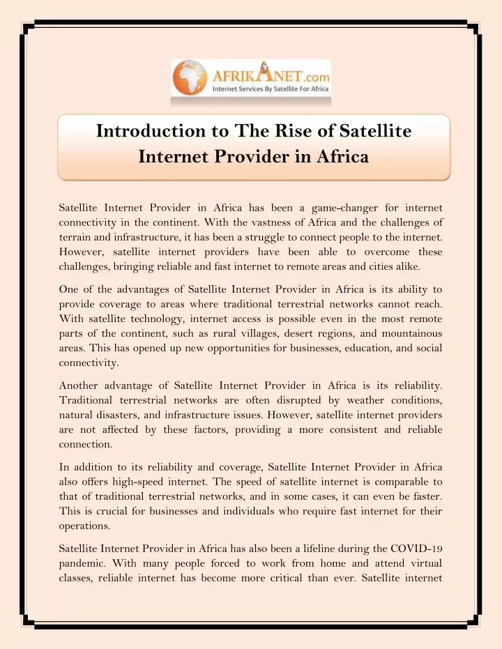 introduction to the rise of satellite internet