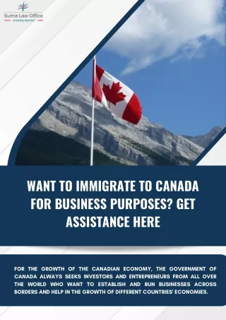 Want to immigrate to Canada for Business Purposes? Get Assistance Here