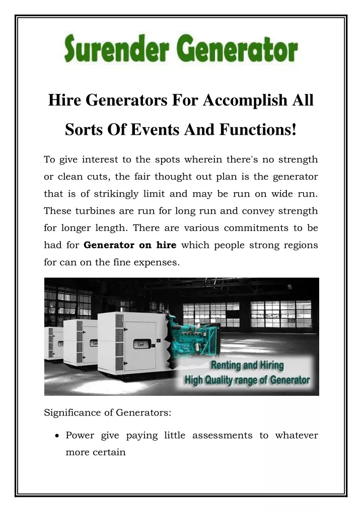 hire generators for accomplish all