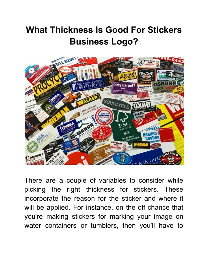 what thickness is good for stickers business logo