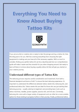 Tips on Choosing the Right Professional Tattoo Kit | Genisynth