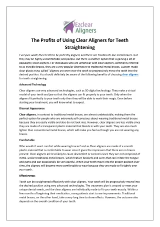 The Profits of Using Clear Aligners for Teeth Straightening