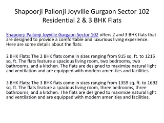 Shapoorji Pallonji Joyville Gurgaon Sector 102 Residential 2& 3 BHK Flats