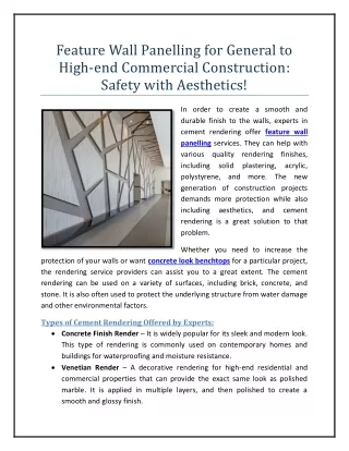 Feature Wall Panelling for General to High-end Commercial Construction- Safety with Aesthetics!