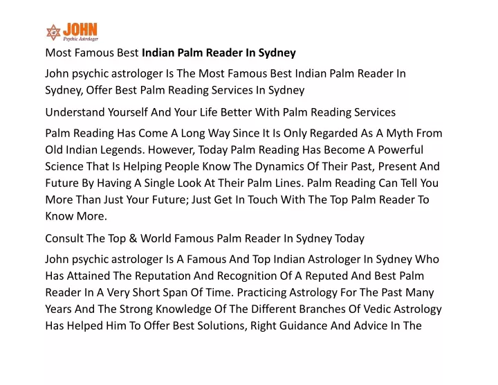 most famous best indian palm reader in sydney