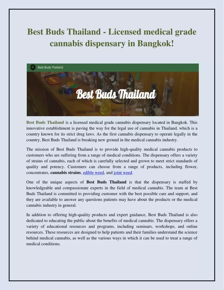 best buds thailand licensed medical grade