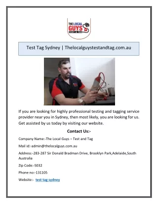 test tag sydney thelocalguystestandtag com au