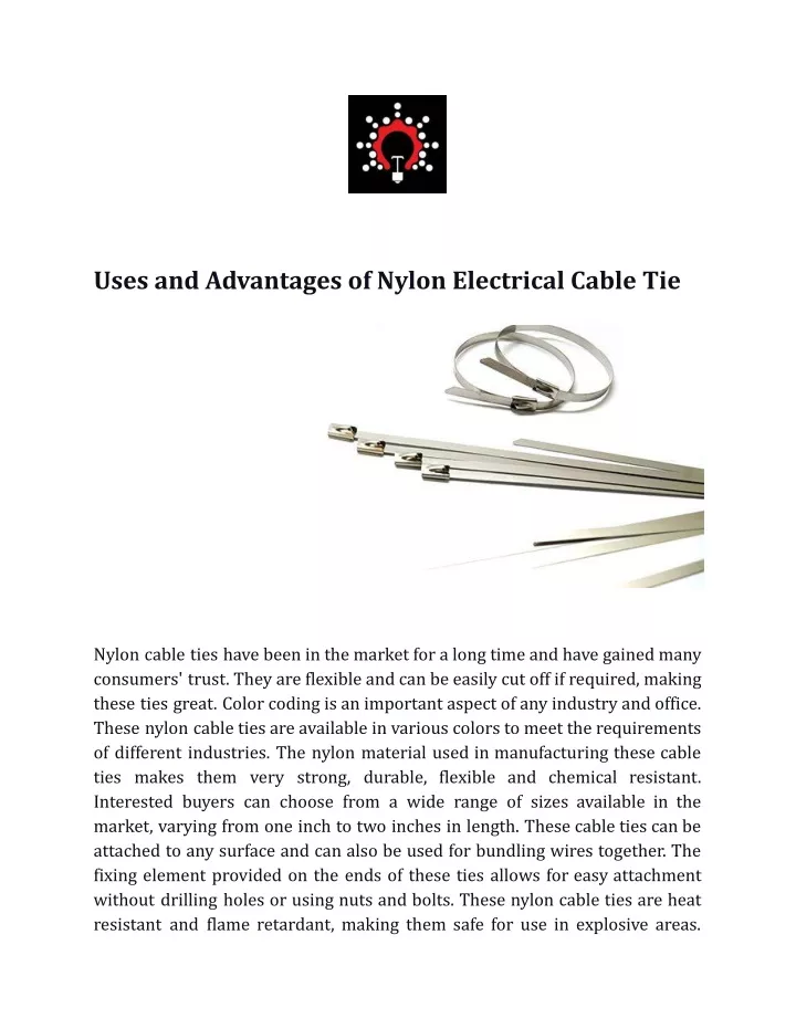 uses and advantages of nylon electrical cable tie