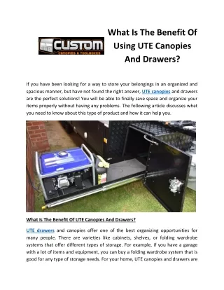 What Is The Benefit Of Using UTE Canopies And Drawers