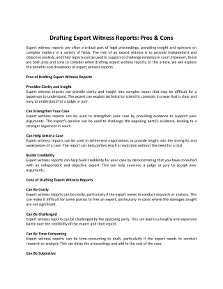 Drafting Expert Witness Reports Pros & Cons