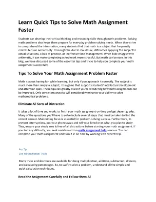 learn quick tips to solve math assignment faster