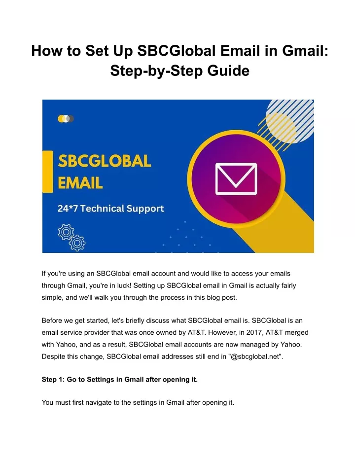 how to set up sbcglobal email in gmail step