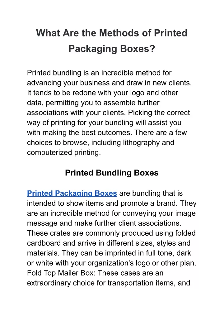 what are the methods of printed packaging boxes