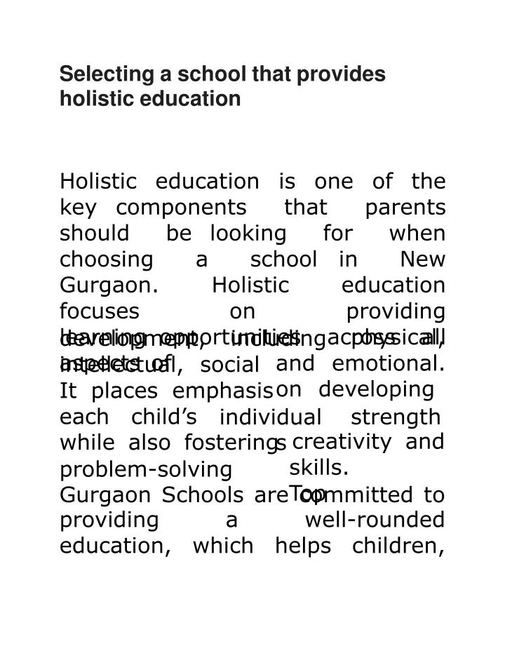 selecting a school that provides holistic