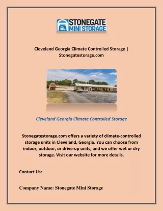 Cleveland Georgia Climate Controlled Storage | Stonegatestorage.com