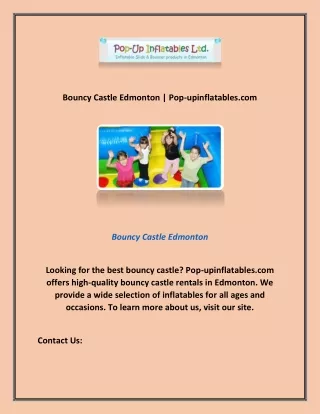 Bouncy Castle Edmonton | Pop-upinflatables.com