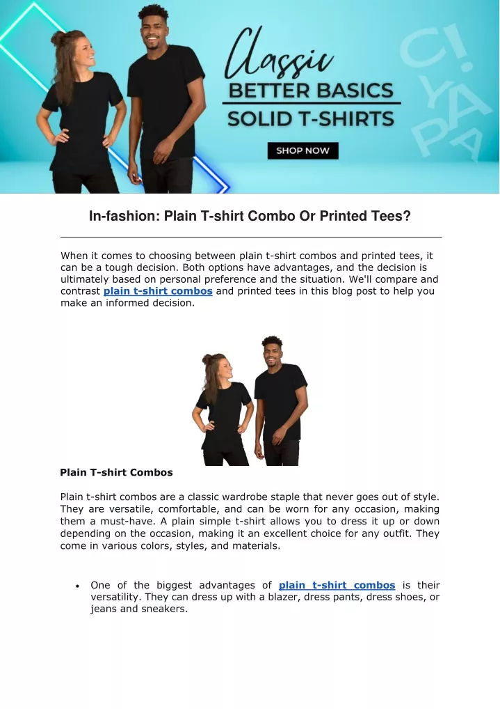 in fashion plain t shirt combo or printed tees