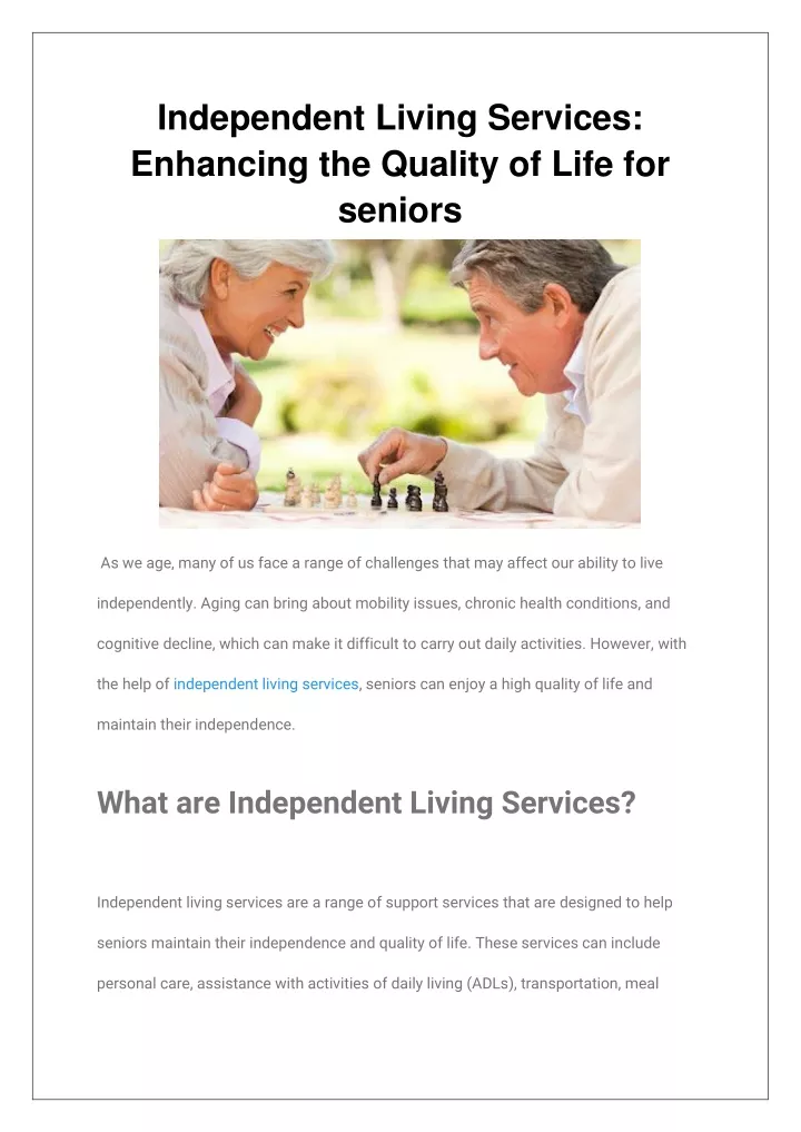 independent living services enhancing the quality