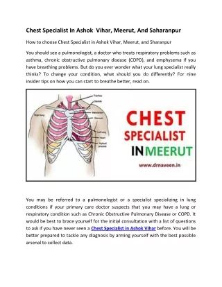 Chest Specialist In Ashok  Vihar, Meerut, And Saharanpur