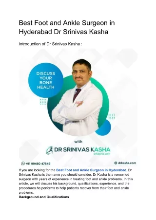 Best Foot and Ankle Surgeon in Hyderabad Dr Srinivas Kasha