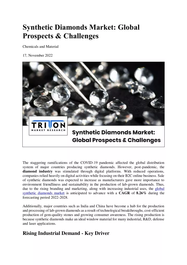 synthetic diamonds market global prospects