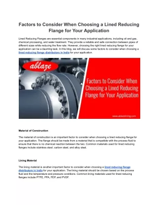 Factors to Consider When Choosing a Lined Reducing Flange for Your Application