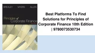 Best Platforms To Find Solutions for Principles of Corporate Finance 10th Edition _ 9780073530734