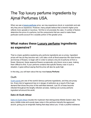 The top luxury perfume ingredients by Ajmal Perfumes USA