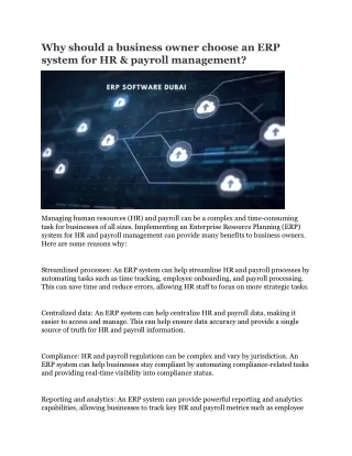 why should a business owner choose an erp system