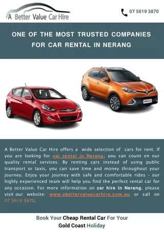 One of the most trusted companies for car rental in Nerang