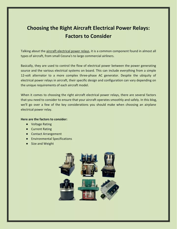 choosing the right aircraft electrical power