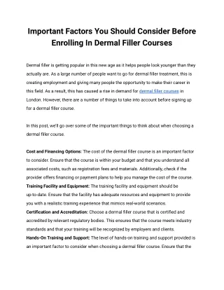 Important Factors You Should Consider Before Enrolling In Dermal Filler Courses